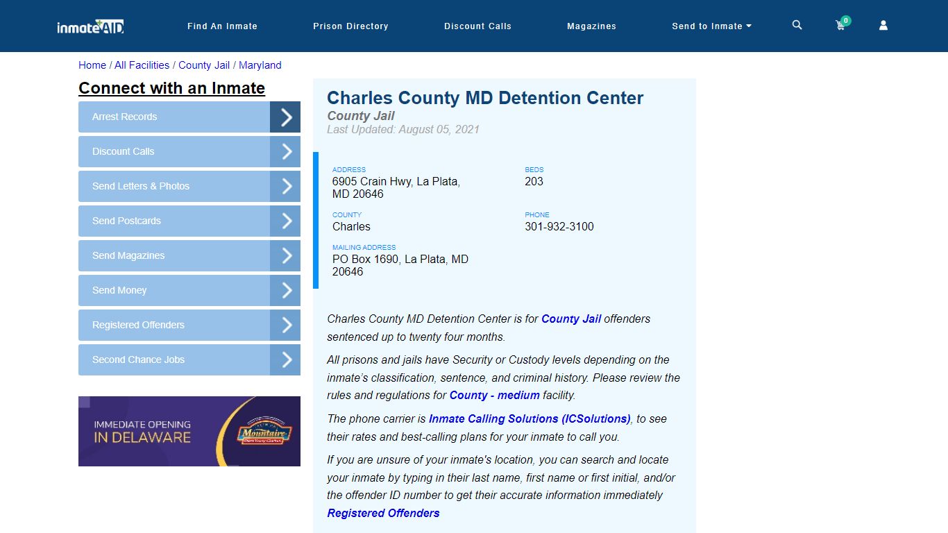 Charles County MD Detention Center - Inmate Locator